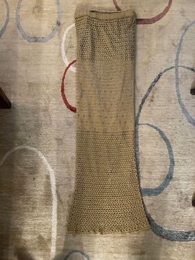 Vintage Japanese Crochet Beaded Gold Long Skirt by Vivayou with Slip, Size XS